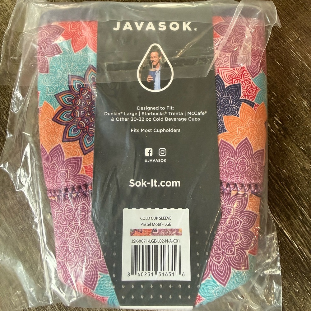 Javasok Pastel Motif Cold Cup Sleeve – Pink & Teal
